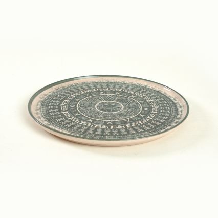 24-teiliges Geschirrset, beige/grün, aus Steinzeug