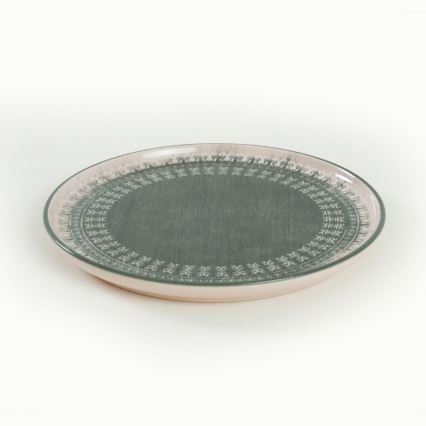 24-teiliges Geschirrset, beige/grün, aus Steinzeug