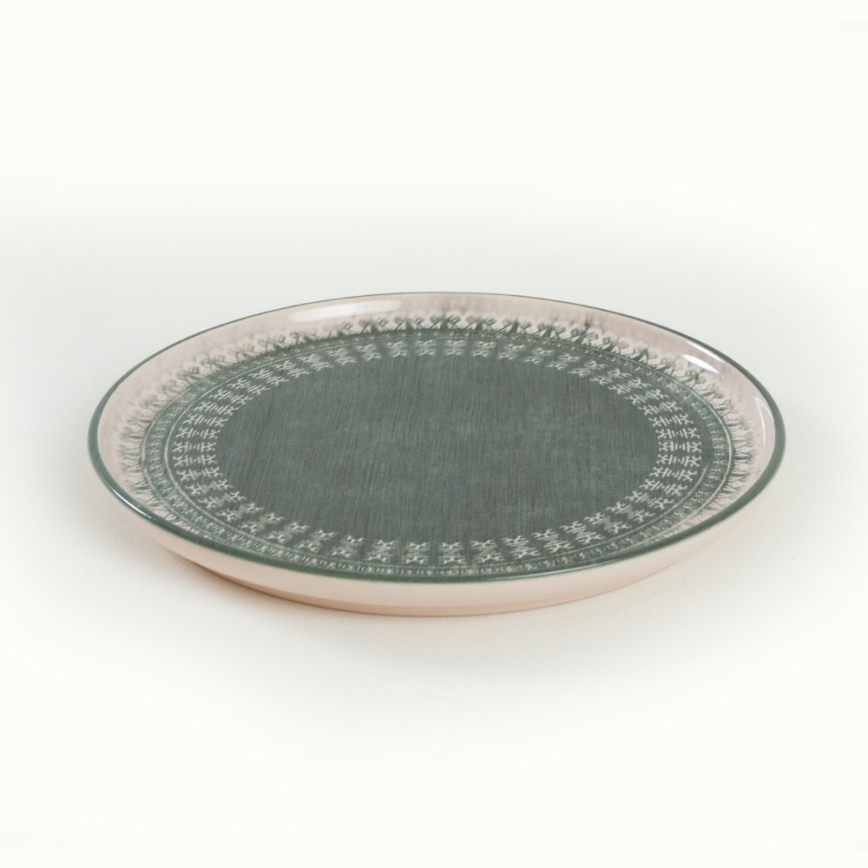 24-teiliges Geschirrset, beige/grün, aus Steinzeug