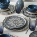 24-teiliges Geschirrset, blau/cremefarben, aus Steingut