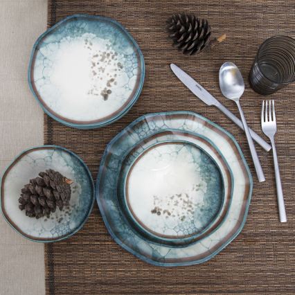 24-teiliges Geschirrset blau/Porzellan