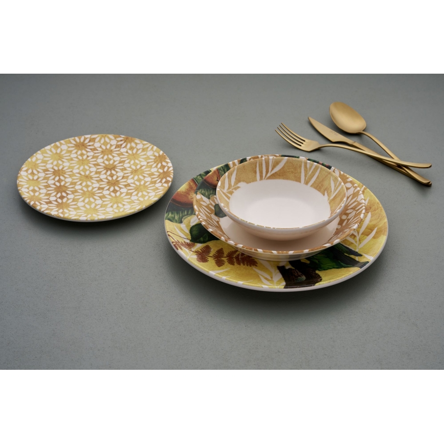 24-teiliges Geschirrset, gelb/grün/weiß, Keramik