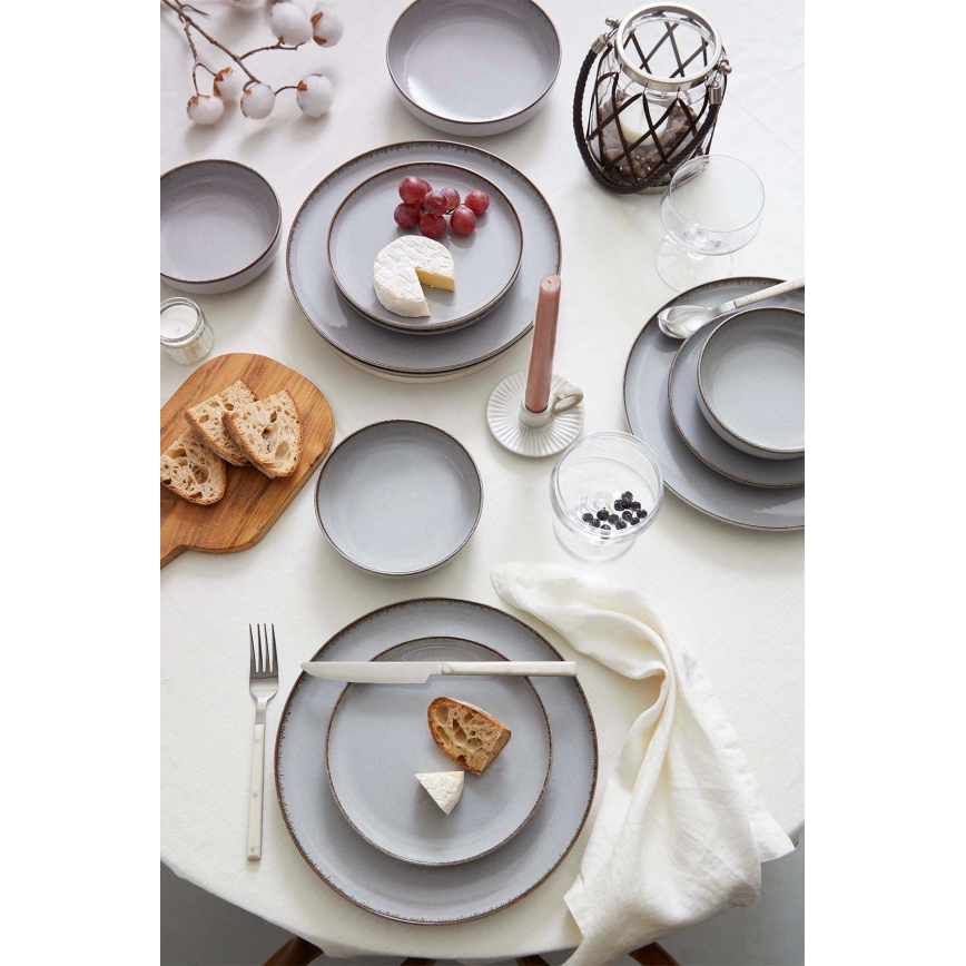 24-teiliges Geschirrset, grau/Porzellan