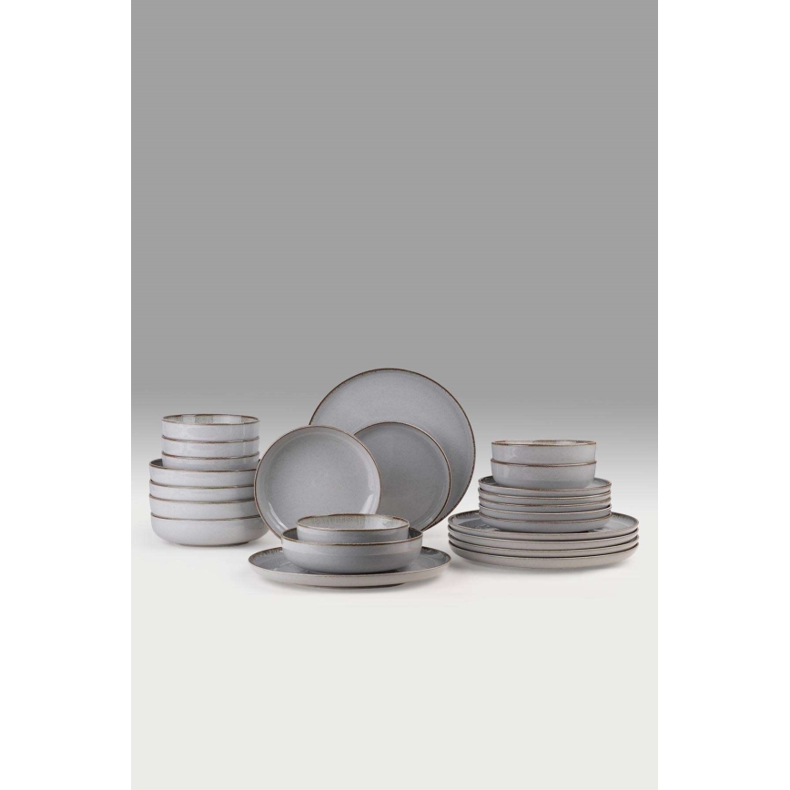 24-teiliges Geschirrset, grau/Porzellan