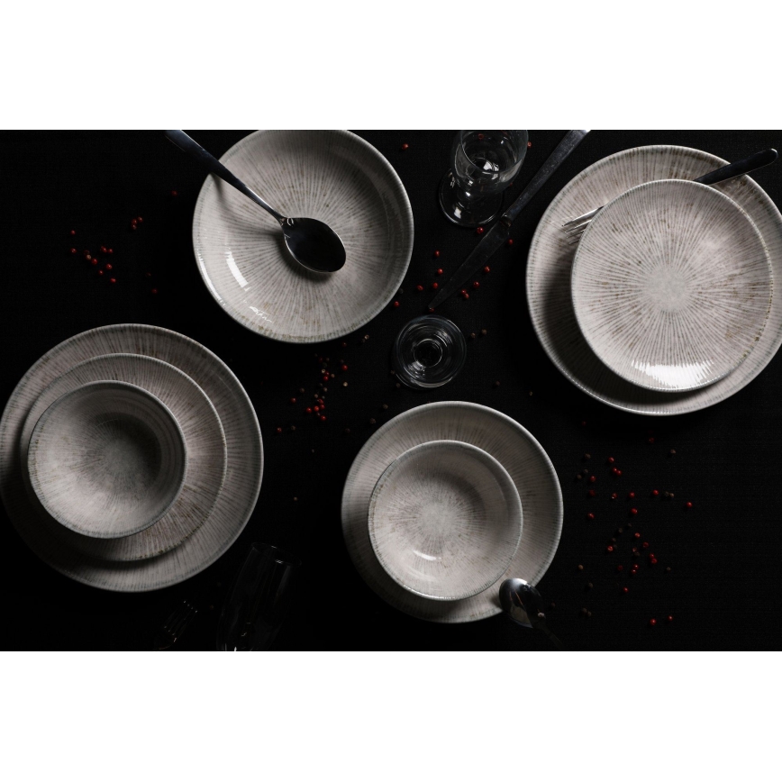 24-teiliges Geschirrset, grau/Porzellan