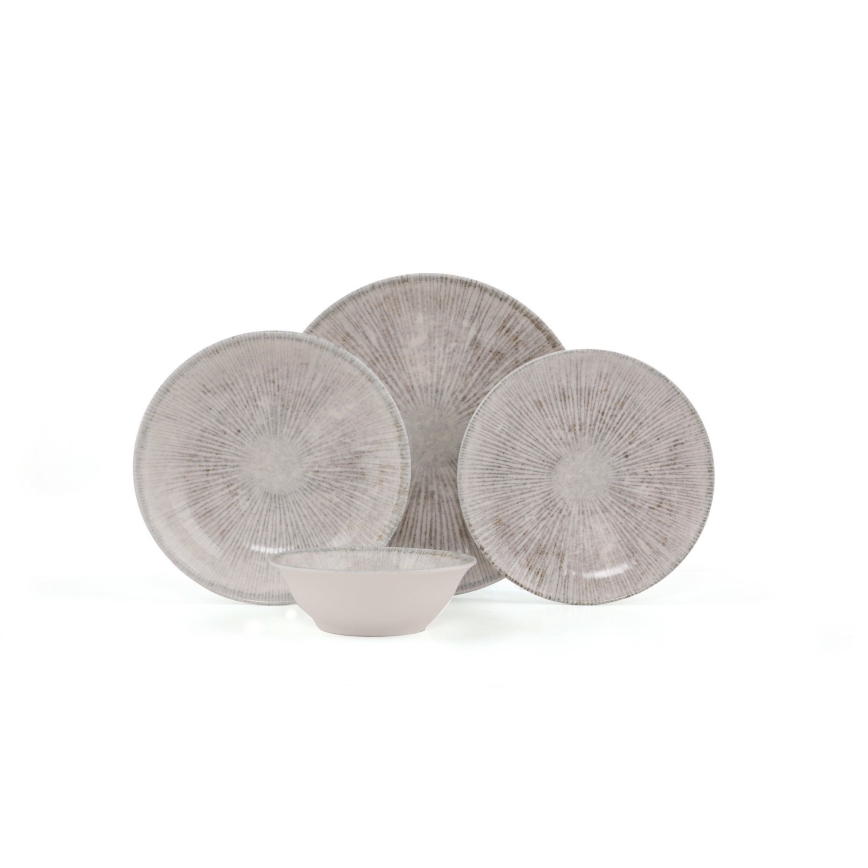 24-teiliges Geschirrset, grau/Porzellan