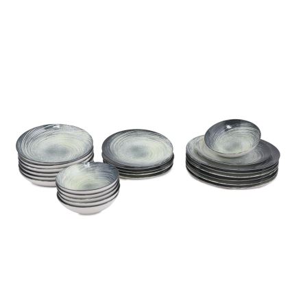 24-teiliges Geschirrset grün/schwarz/Porzellan