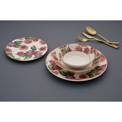 24-teiliges Geschirrset, rot/weiß/grün, aus Keramik