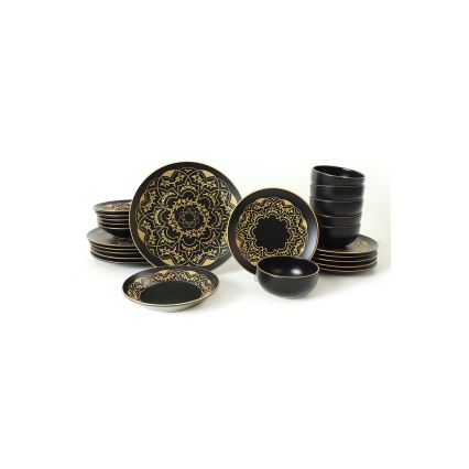 24-teiliges Geschirrset, schwarz/gold, Keramik