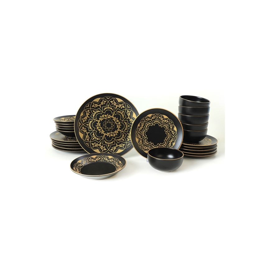 24-teiliges Geschirrset, schwarz/gold, Keramik