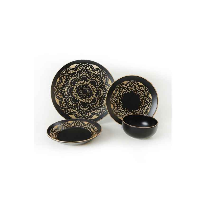 24-teiliges Geschirrset, schwarz/gold, Keramik