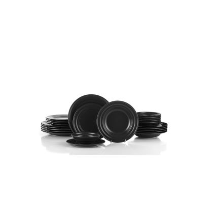 24-teiliges Geschirrset, schwarz/Porzellan