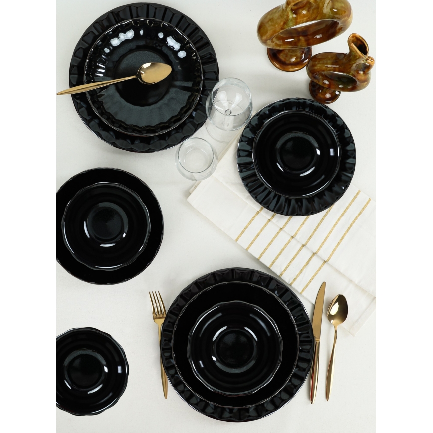 24-teiliges Geschirrset, schwarz/Steingut