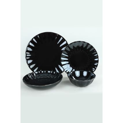 24-teiliges Geschirrset, schwarz/Steingut