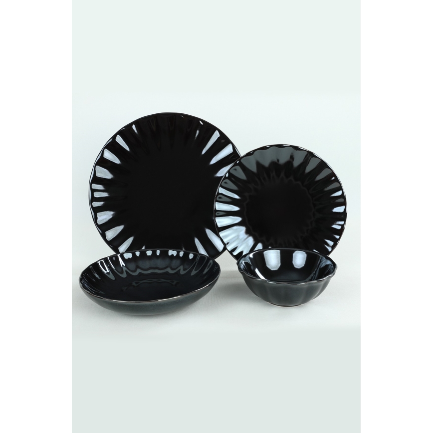 24-teiliges Geschirrset, schwarz/Steingut