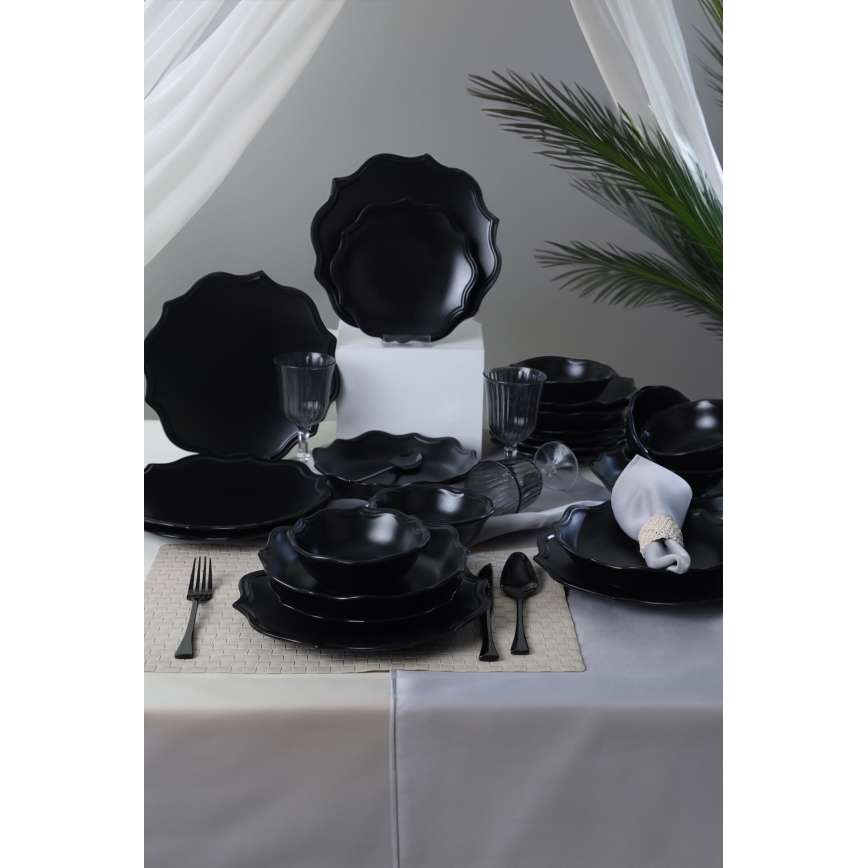 24-teiliges Geschirrset, schwarz/Steingut