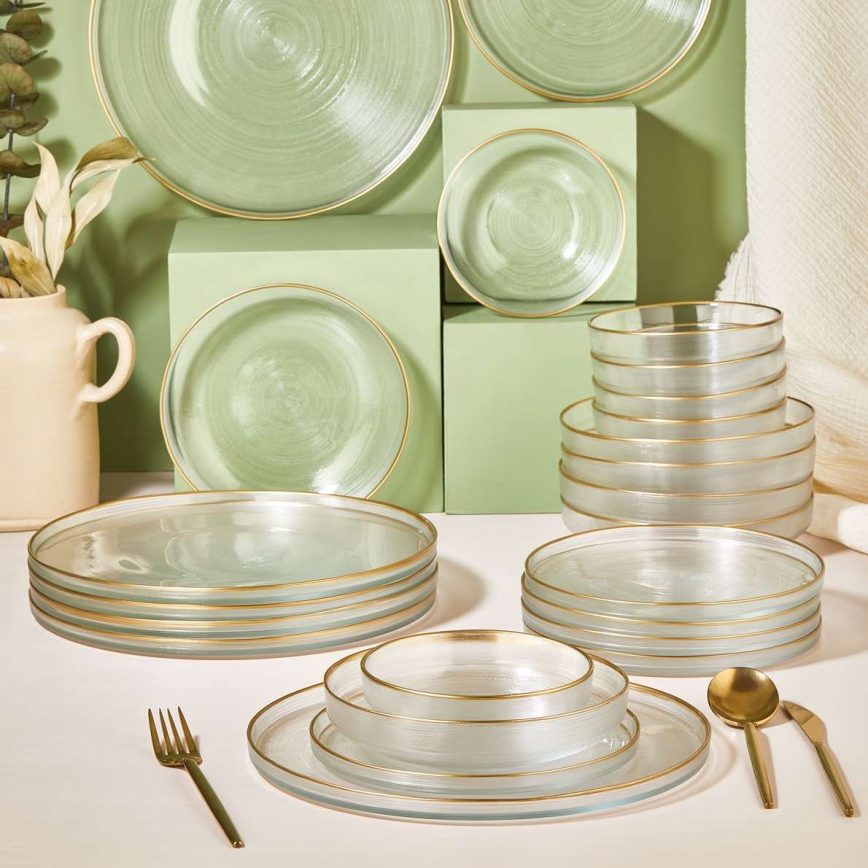 24-teiliges Geschirrset transparent/goldfarben/Glas