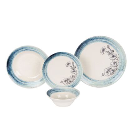 24-teiliges Geschirrset, weiß/blau, aus Keramik