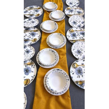 24-teiliges Geschirrset, weiß/blau, Keramik