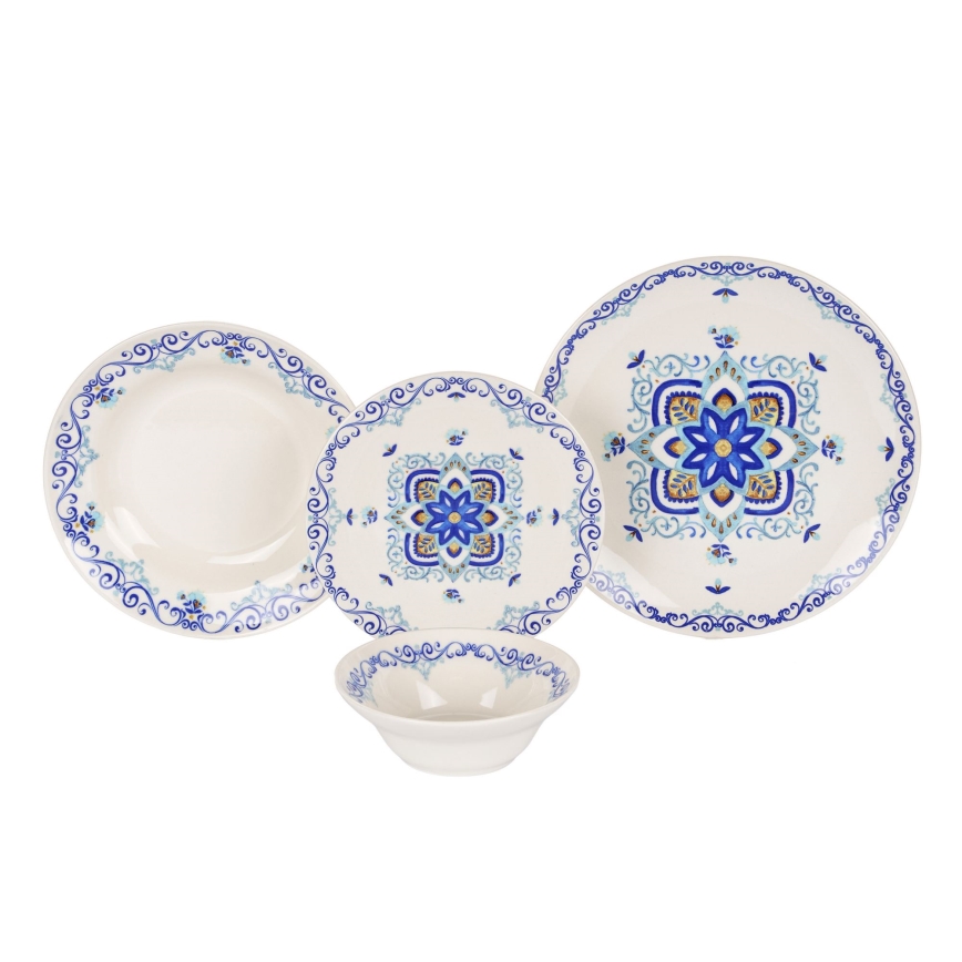 24-teiliges Geschirrset weiß/blau/Keramik