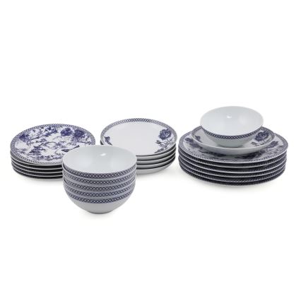 24-teiliges Geschirrset weiß/blau/Porzellan