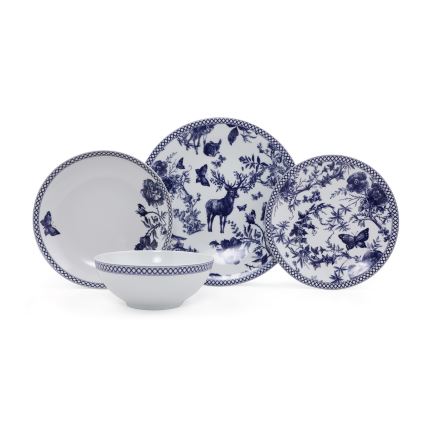 24-teiliges Geschirrset weiß/blau/Porzellan