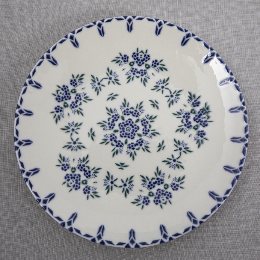 24-teiliges Geschirrset, weiß/blau, Porzellan