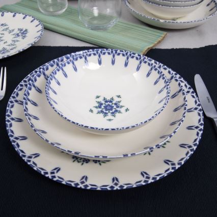 24-teiliges Geschirrset, weiß/blau, Porzellan