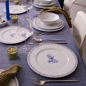 24-teiliges Geschirrset, weiß/blau, Porzellan