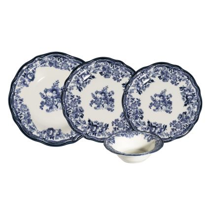 24-teiliges Geschirrset, weiß/blau, Porzellan