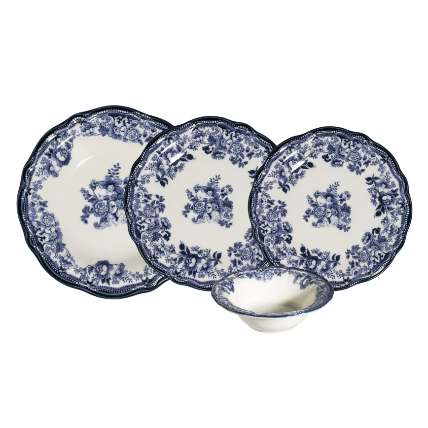 24-teiliges Geschirrset, weiß/blau, Porzellan