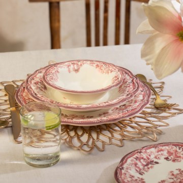 24-teiliges Geschirrset weiß/rosa/Porzellan
