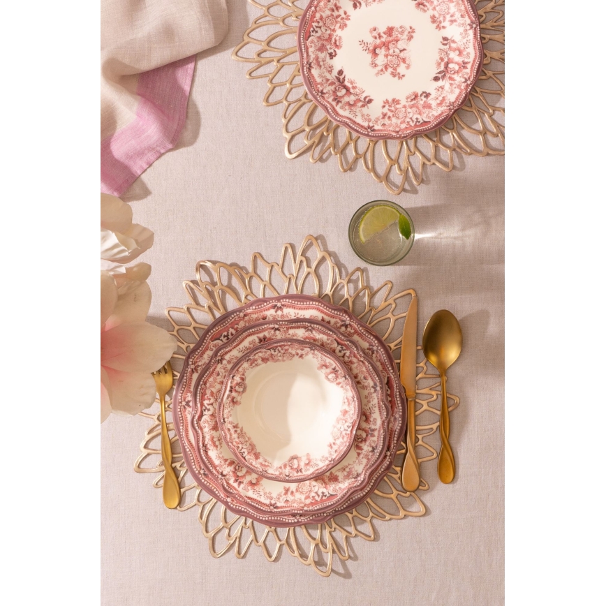 24-teiliges Geschirrset weiß/rosa/Porzellan