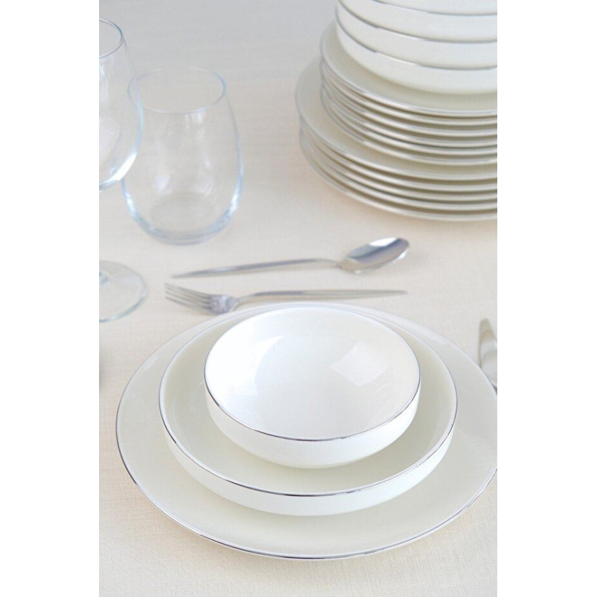 24-teiliges Geschirrset weiß/silber/Porzellan