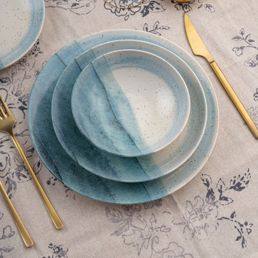 24-teiliges Porzellan-Geschirrset, blau/creme
