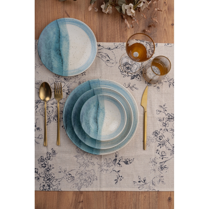 24-teiliges Porzellan-Geschirrset, blau/creme