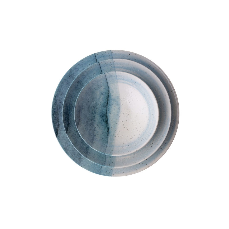 24-teiliges Porzellan-Geschirrset, blau/creme