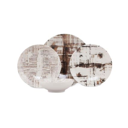 24-teiliges Porzellan-Geschirrset, braun/weiß