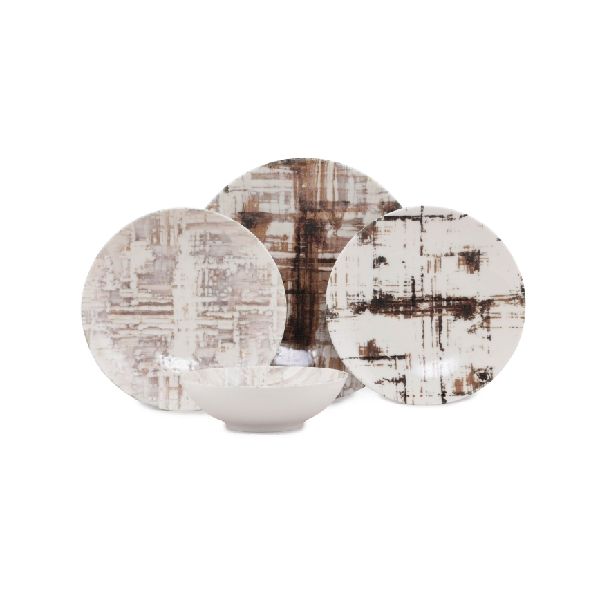 24-teiliges Porzellan-Geschirrset, braun/weiß