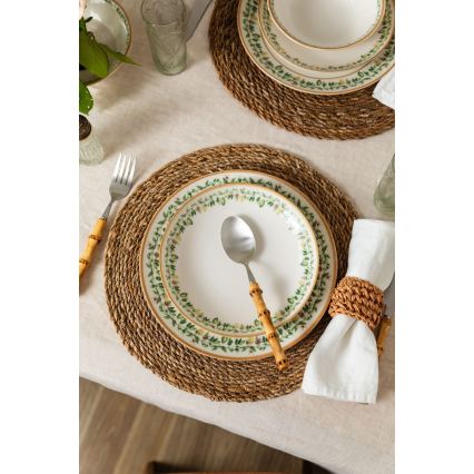 24-teiliges Porzellan-Geschirrset, creme/beige/grün