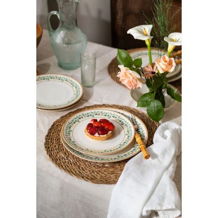 24-teiliges Porzellan-Geschirrset, creme/beige/grün