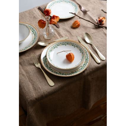24-teiliges Porzellan-Geschirrset, creme/beige/grün
