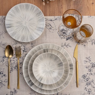 24-teiliges Porzellan-Geschirrset, grau