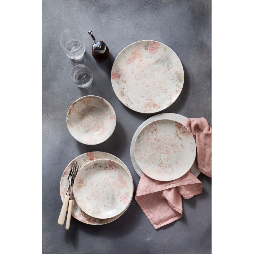 24-teiliges Porzellan-Geschirrset, rosa/beige