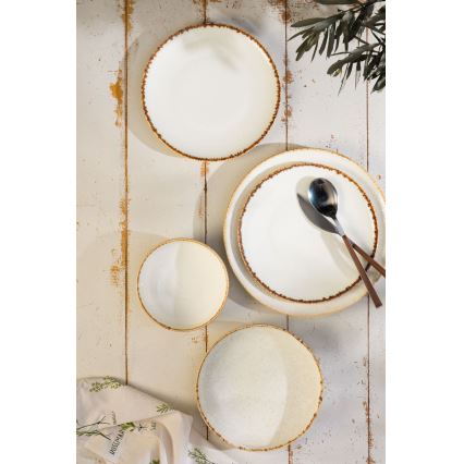 24-teiliges Porzellan-Geschirrset, weiß/beige