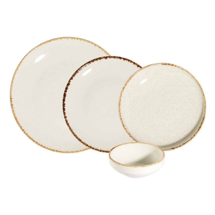 24-teiliges Porzellan-Geschirrset, weiß/beige