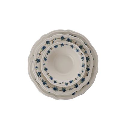 24-teiliges Porzellan-Geschirrset, weiß/blau