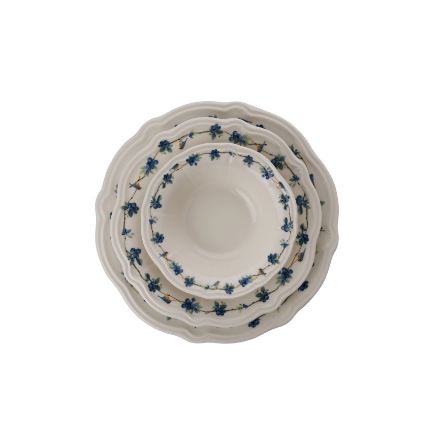 24-teiliges Porzellan-Geschirrset, weiß/blau