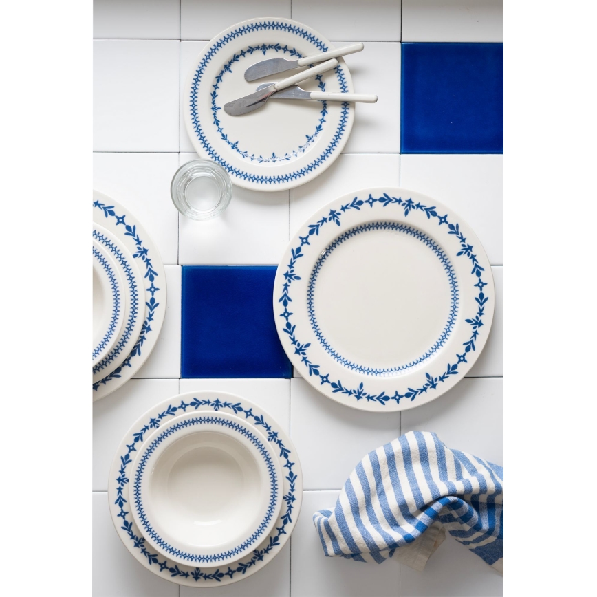 24-teiliges Porzellan-Geschirrset, weiß/blau