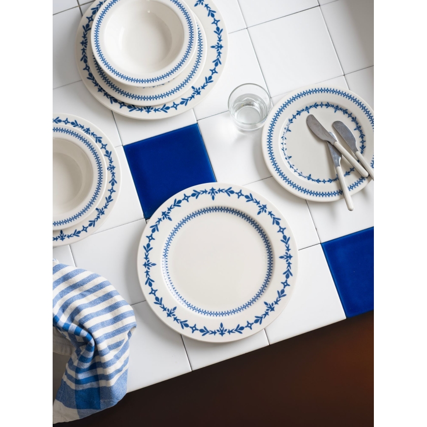24-teiliges Porzellan-Geschirrset, weiß/blau